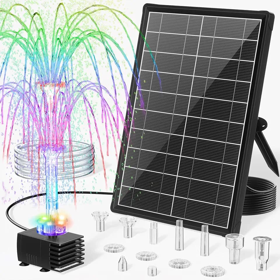 POPOSOAP 8W Solar Springbrunnen für Außen mit LED-Beleuchtung