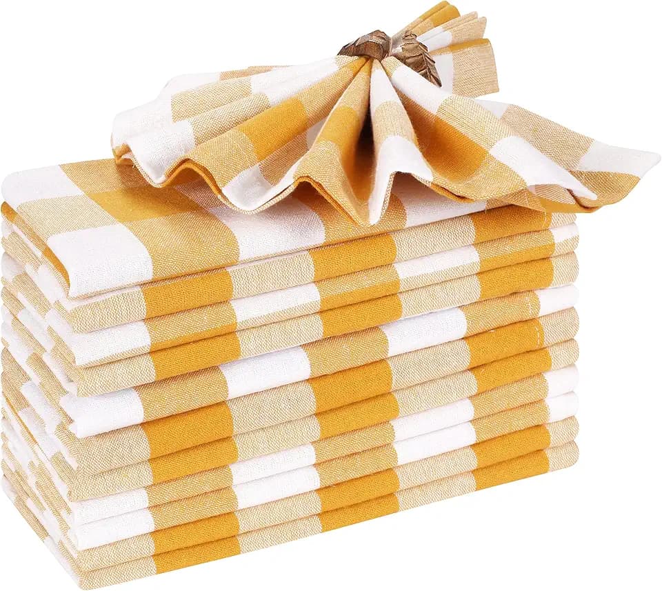 Ramanta Home Buffalo Plaid Check Cloth Napkins Set of 12 - Mustard White