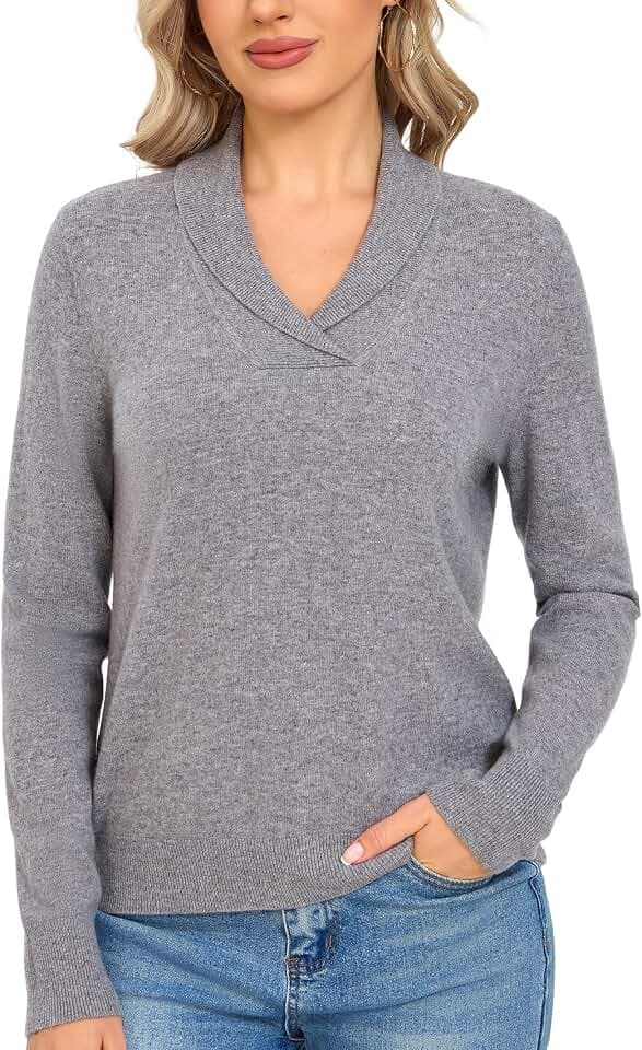 Damen 100% Merinowolle Reverskragen Pullover V-Ausschnitt Sweater