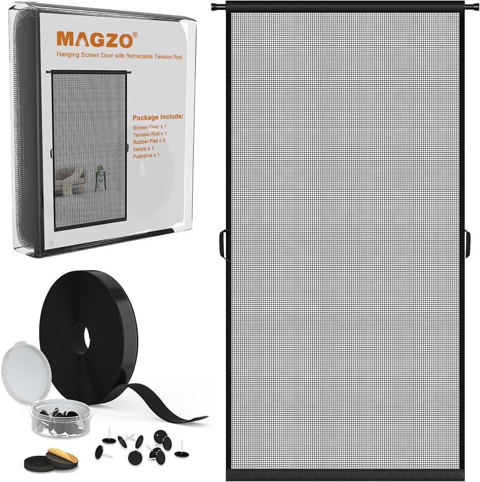 MAGZO Hanging Screen Door, Fits 36"x80" Door (Curtain Size 38''x81''), Gray