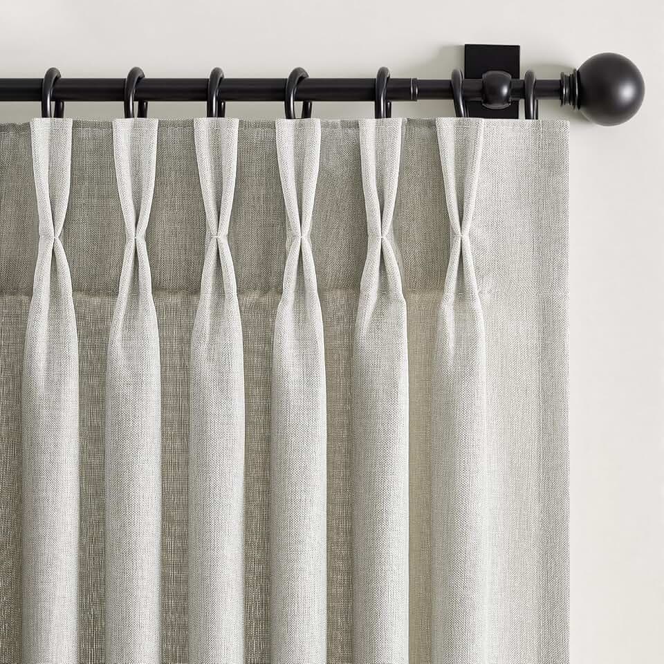 Linen Gray Pinch Pleated Sheer Curtains 96 Inch Long, Boho Beige Gothic Viral Drapes Pinch Pleated Curtains with Hooks for Living Room,Neutral Back Tab Bedroom Curtains 40" X 96" 8 FT 2 Panels