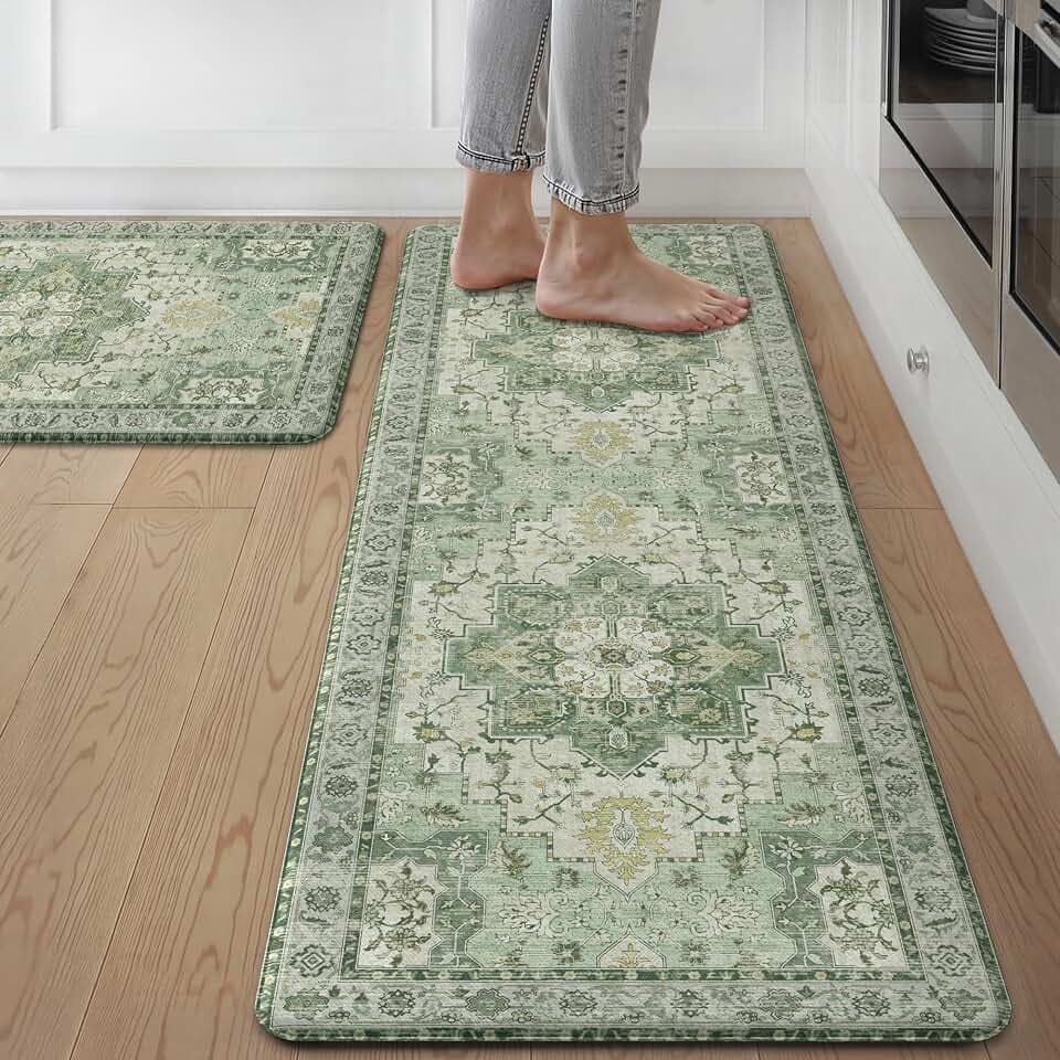 GENIMO Anti Fatigue Kitchen Mats for Floor 2PCS, Standing Rugs,PaleGreen