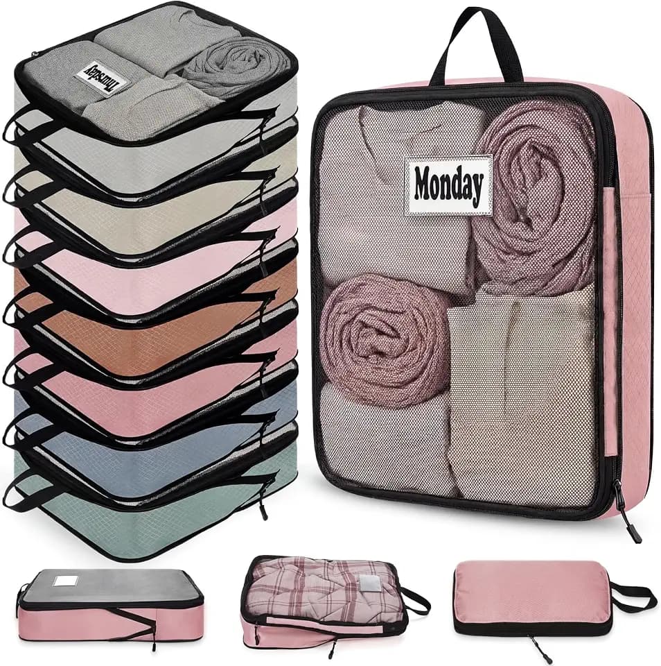 7 Pcs Packing Cubes for Travel Days of Week, Morandi, L