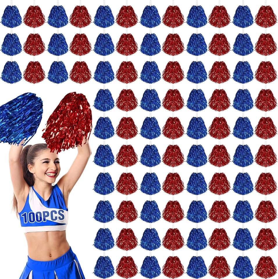 Hanaive 100 Pcs Cheerleading Pom Poms Metallic Cheer Pompom