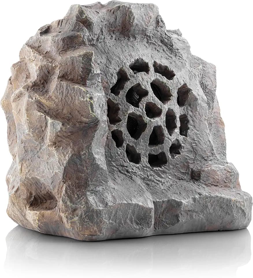 Alpine Corporation 11" Tall Waterproof Bluetooth Solar-Powered Wireless Rock Speaker with 50 Foot Range High-Fidelity Sound, and Portable Audio System, Gray
