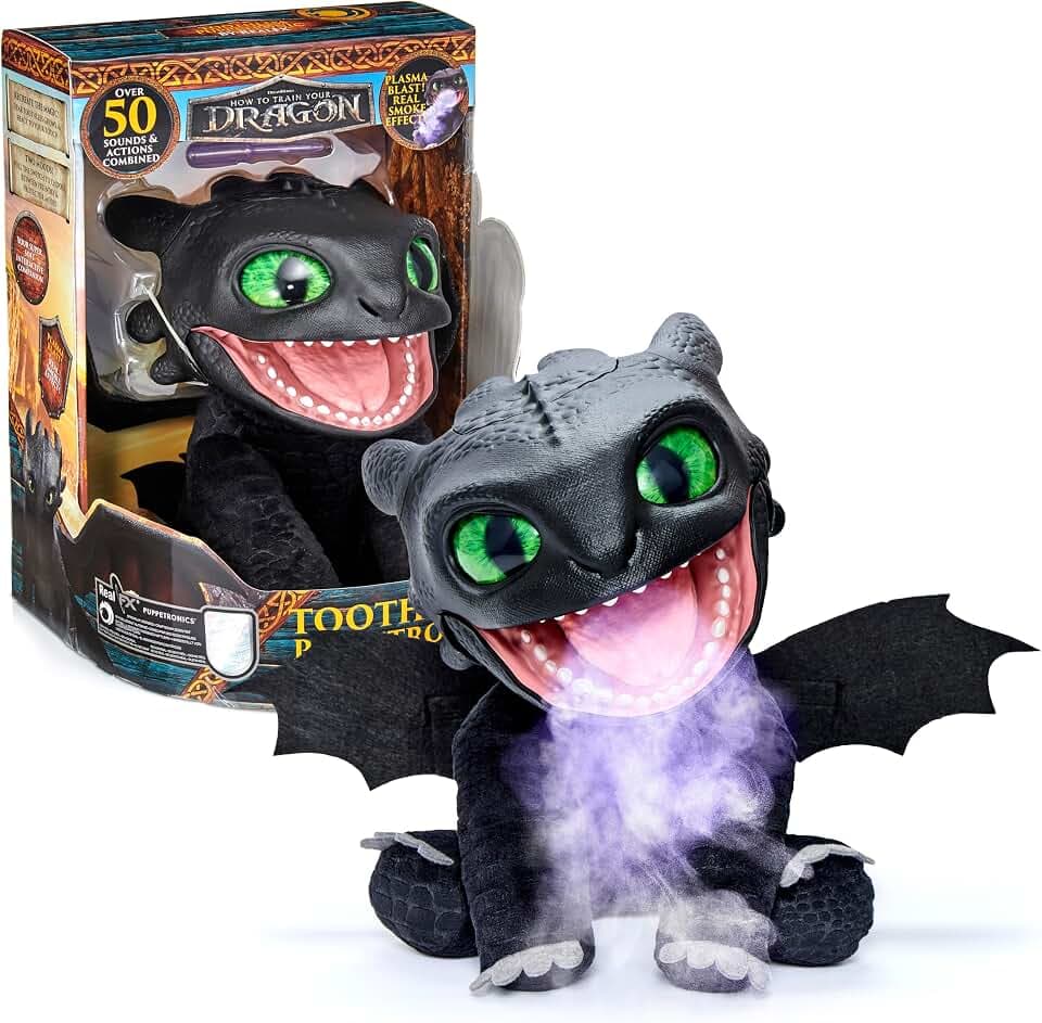 Wow! Stuff How to Train Your Dragon: Toothless Puppetronic by RealFX - Looks-Feels-Sounds Real, 50+ Action & Sounds, 10" High Plush, Kids Ages 6+