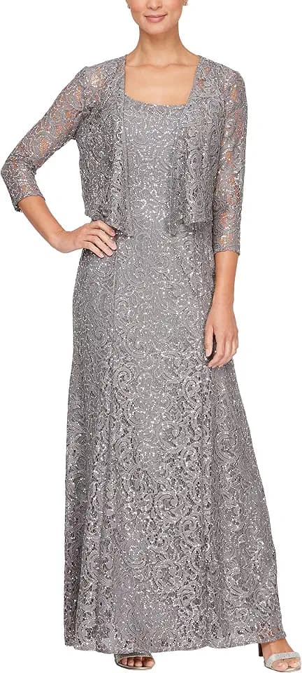 Alex Evenings Women's Long Lace Jacket Dress