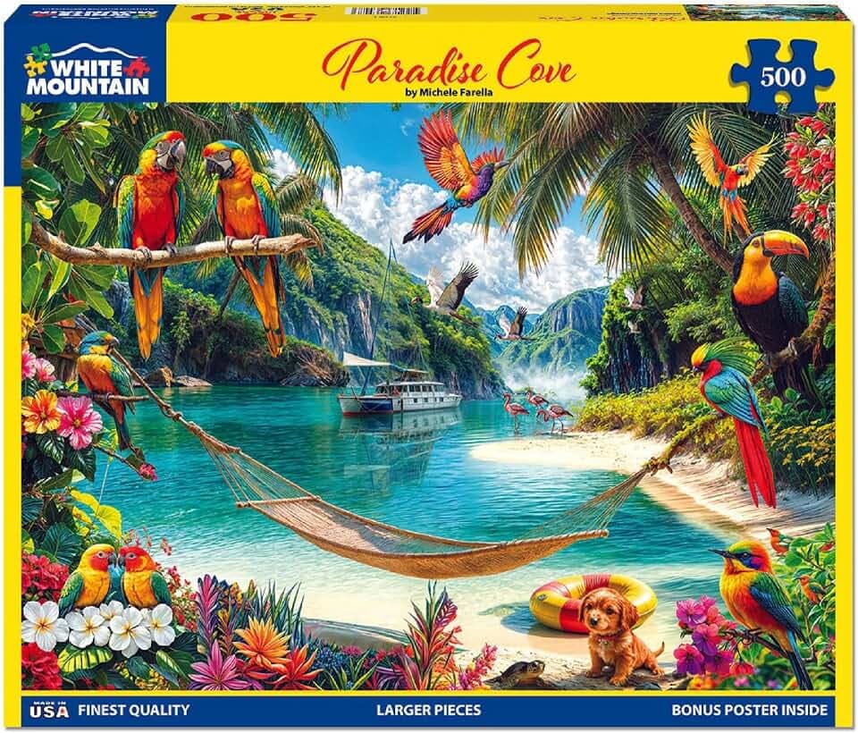 White Mountain 500 Piece Jigsaw Puzzle Spring Flower Bird Puzzles With Large Pieces Gift for Adults and Family 18"x24" - Paradise Cove