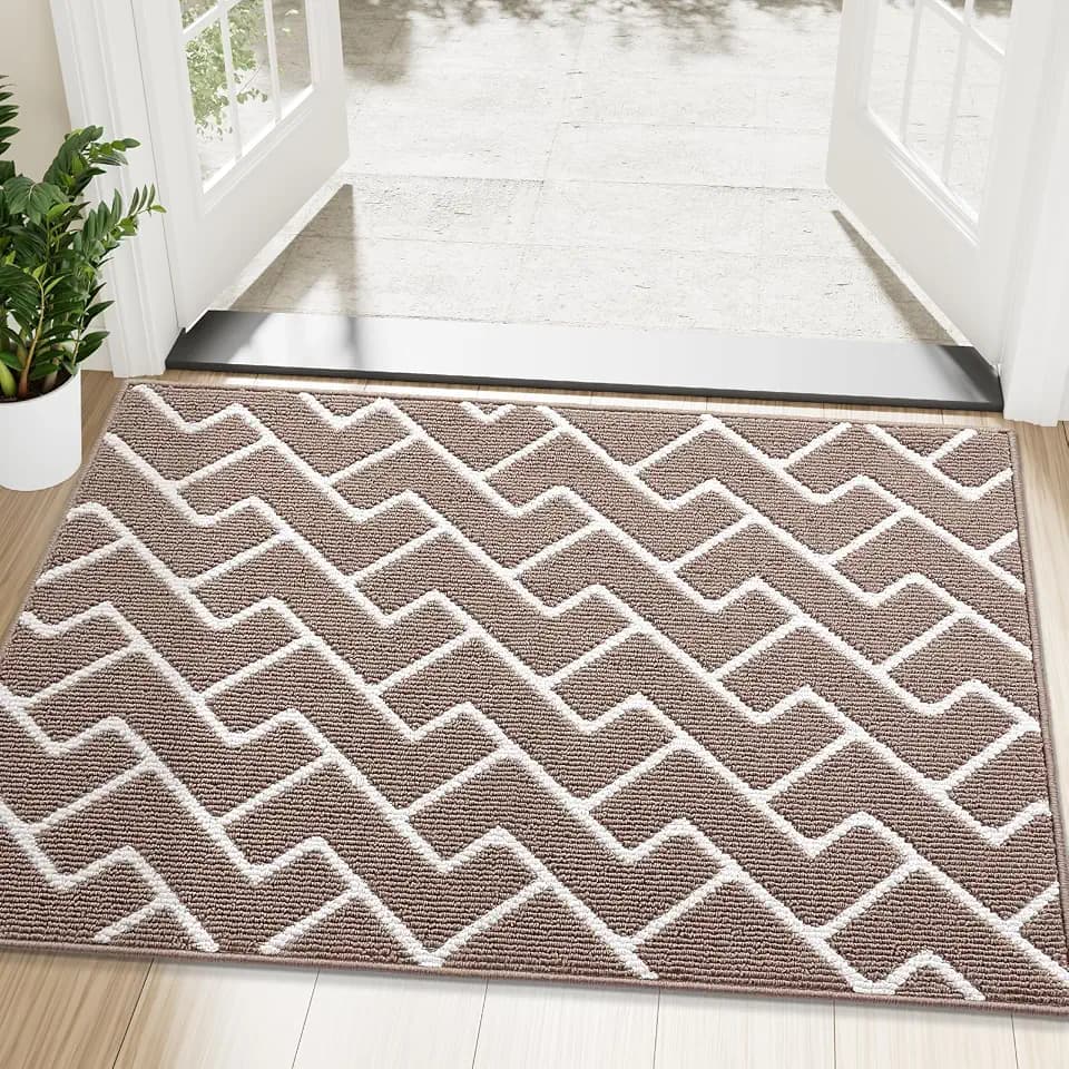 OLANLY Front Door Mat 48x32, Low-Profile Easy Clean Doormat, Brown