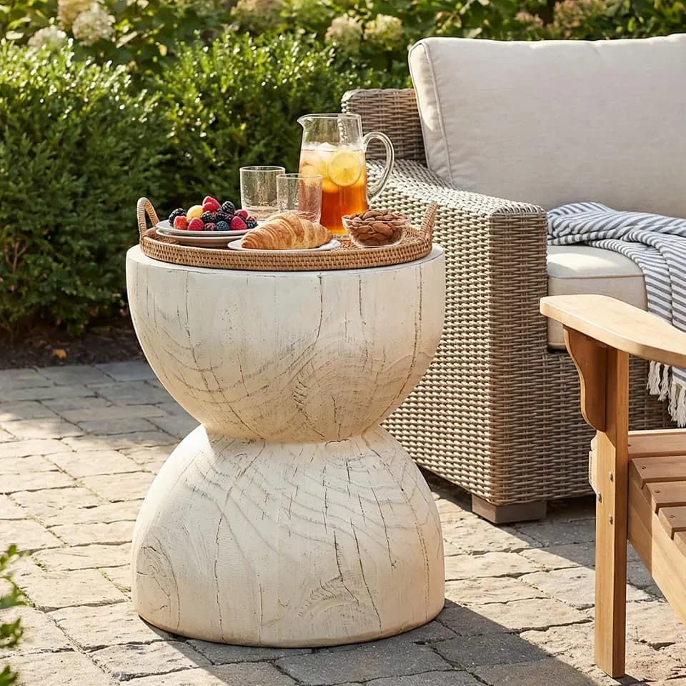Christopher Knight Home 16.54" H Realistic Wood Vibe MGO Side Table Sculptural Hourglass End Table Indoor Outdoor Living Room Patio Balcony Decor Accent Table, Natural Wood