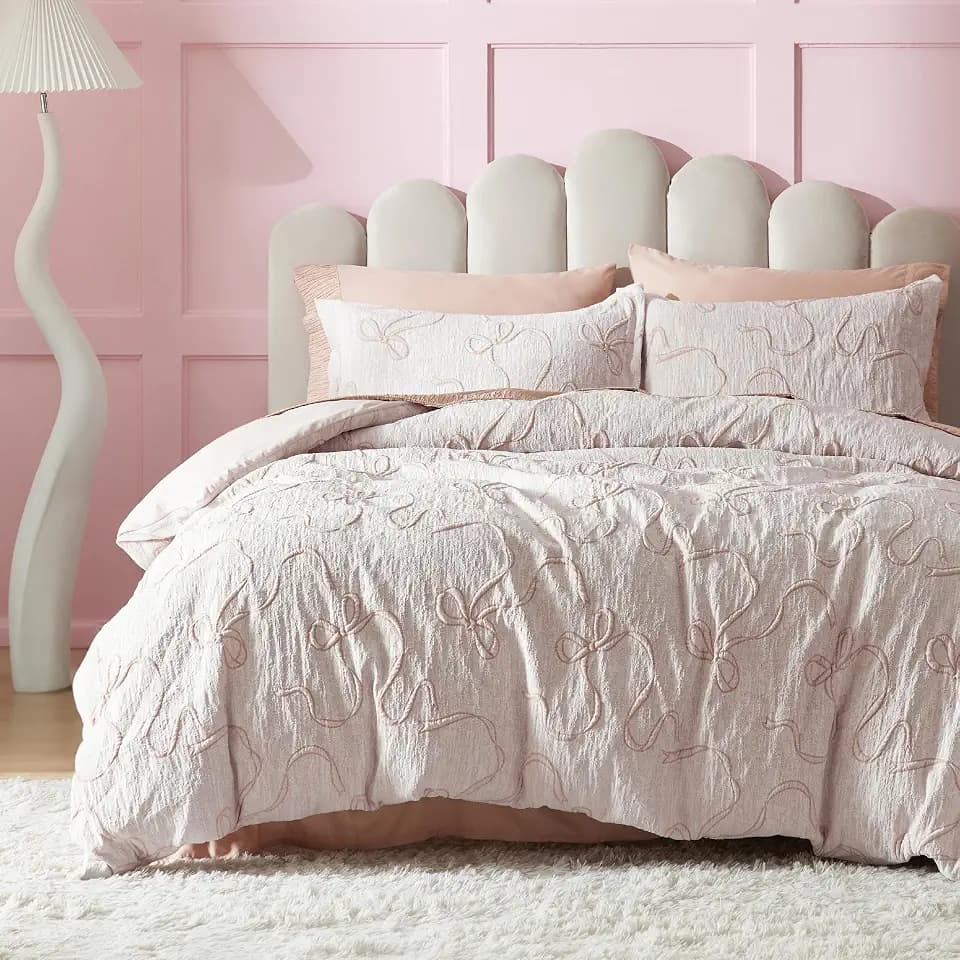 Bedsure Light Pink Boho Duvet Cover Queen, Soft Vintage Embroidery