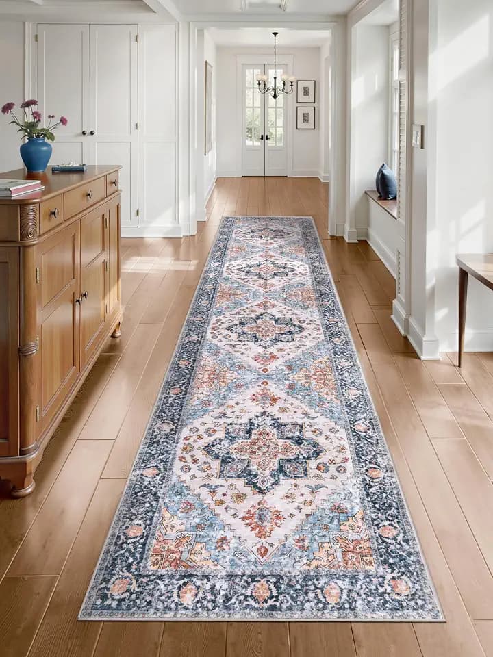 SERISSA 2'6"x12' Washable Non Slip Boho Runner Rug for Hallway，Blue Orange