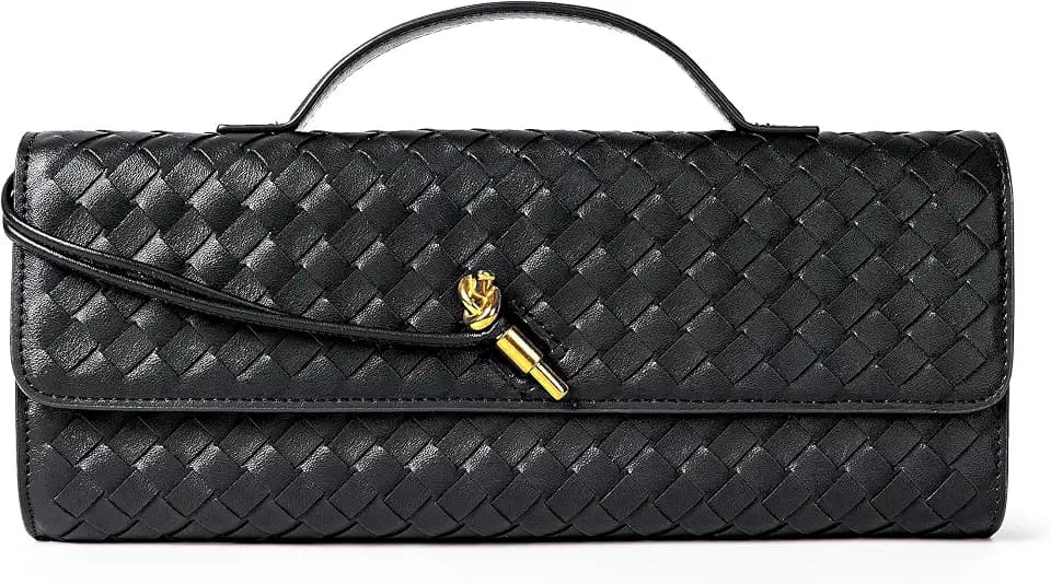 Joryin Woven Purse for Women Evening Clutch Woven Leather Handbags Crossbody Bag Purse Formal Evening Bag, Vegan Leather