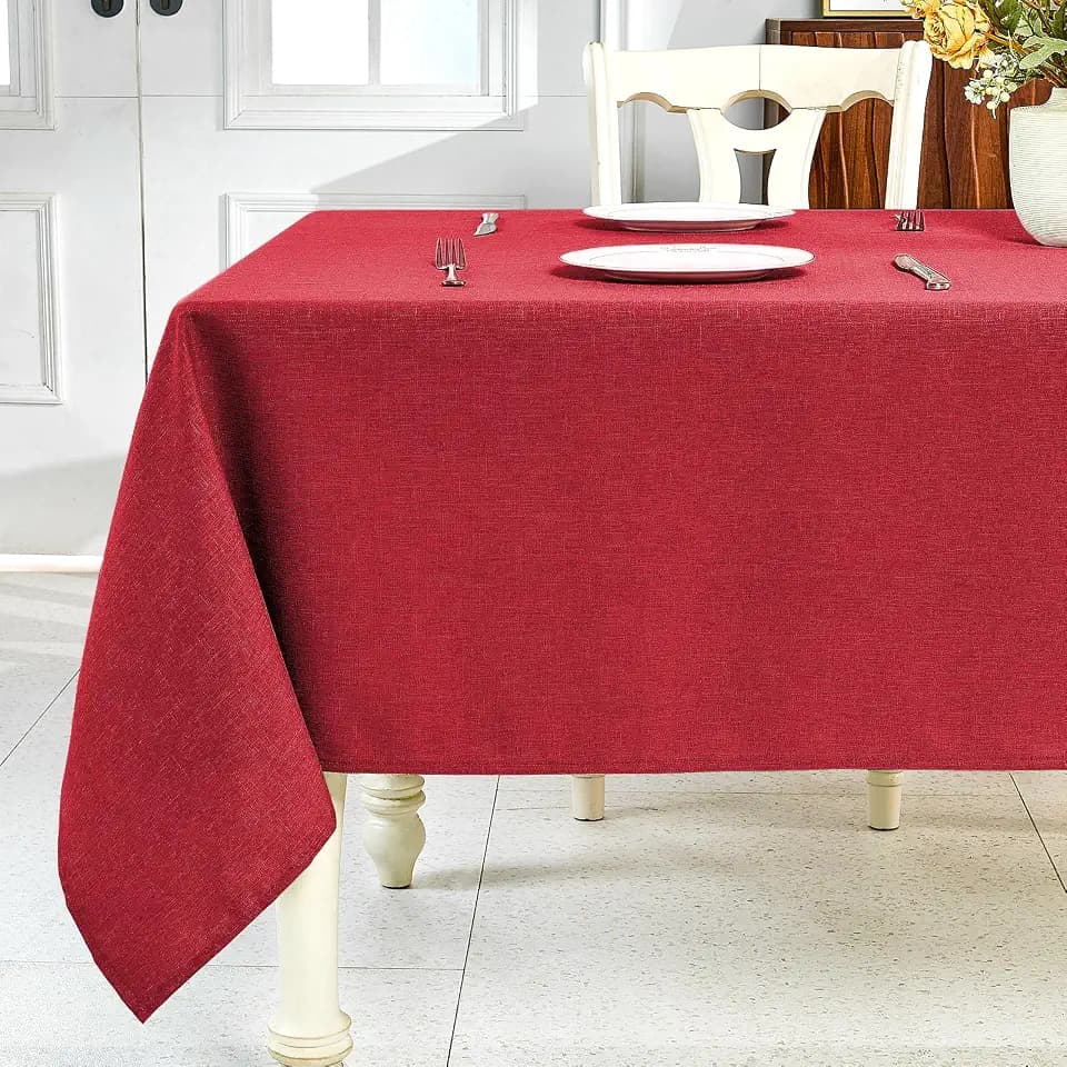 IVAPUPU Textured Linen Rectangle Table Cloth, Red, 60 x 104 Inch