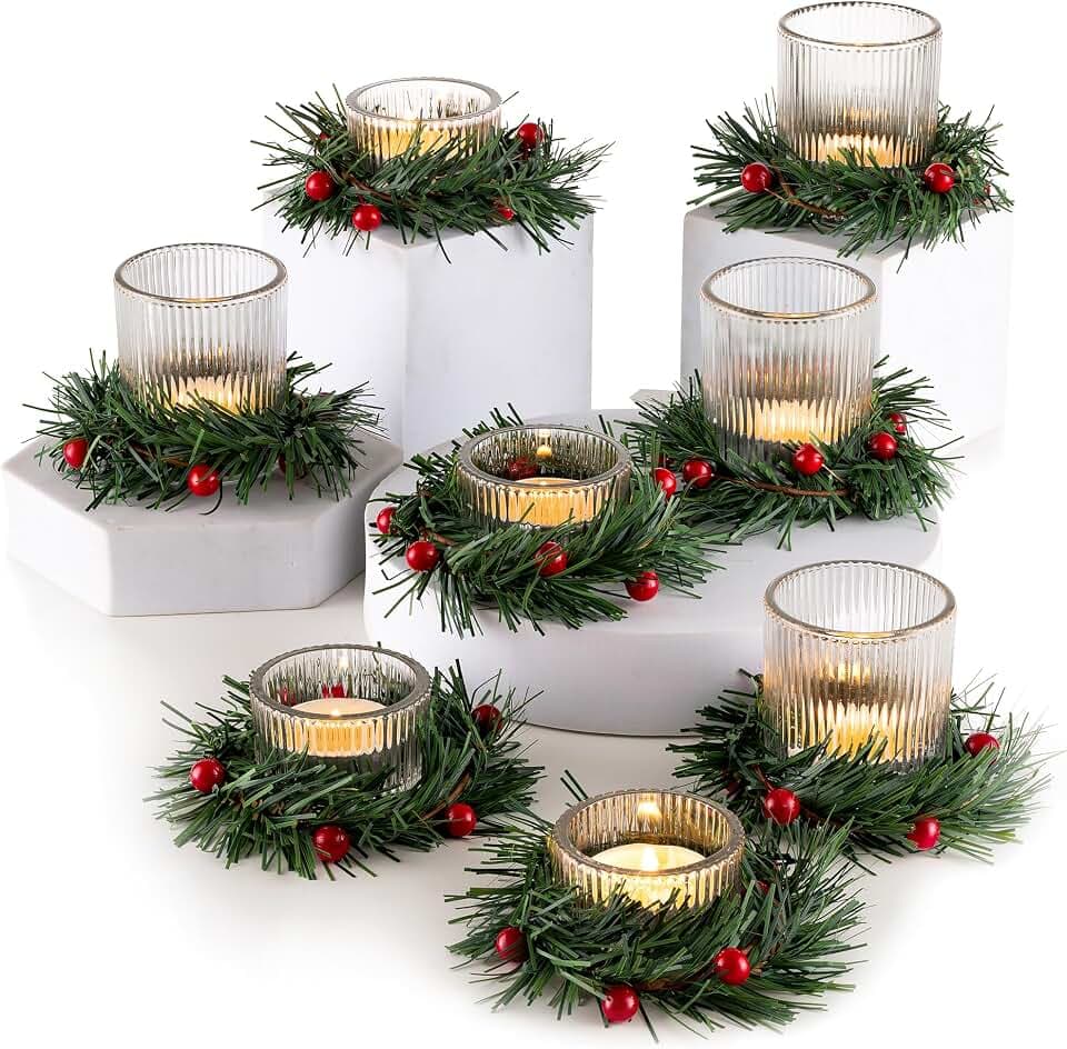 Glasseam Teelichthalter Weihnachten: 8er Set Gerippt Teelichtgläser