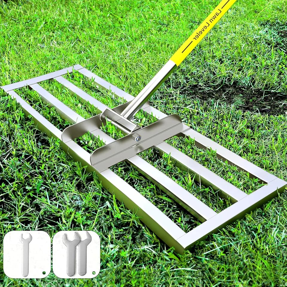 Lawn Leveling Rake, Lawn Leveler Rake with Adjustable Stainless Steel Handle, Lawn Level Tool for Soil with Handle for Yard, Garden, Golf Leveling, 6.5FT- 30 x 10 inch (Yellow, 30IN)