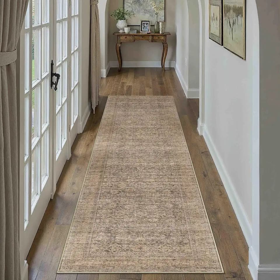 PureCozy Brown Runner Rug 2x8 Vintage Retro Distressed