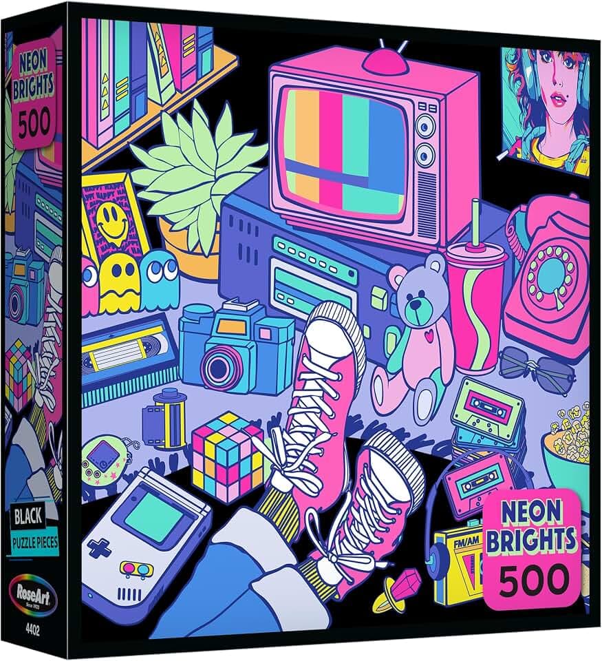 RoseArt - Neon Brights - 1980s - 500 Piece Jigsaw Puzzle, Retro-Inspired, Vibrant Neon Colors, Ages 12 and Up