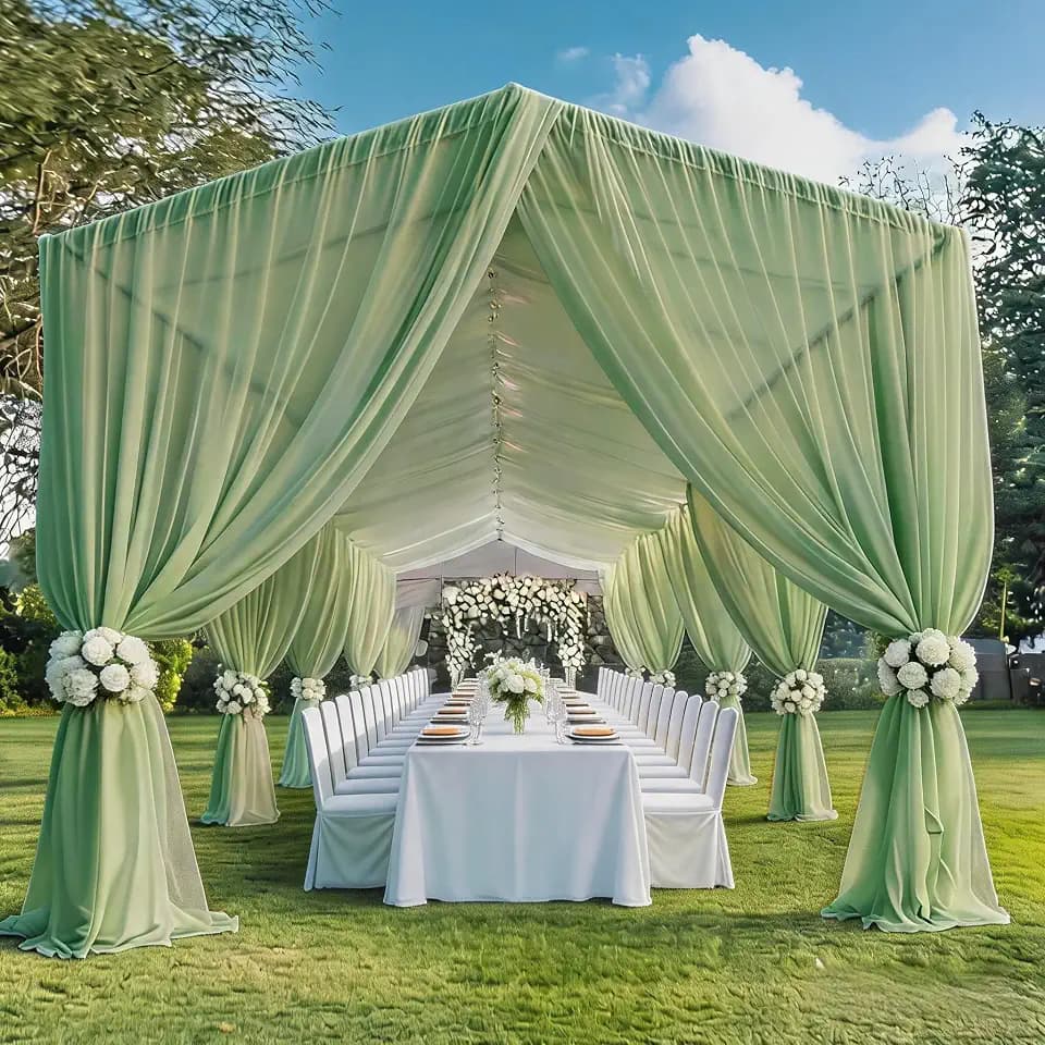 Chiffon Sage Green Ceiling Curtain Drapes for Wedding 5ft x 30ft, 6 Panels