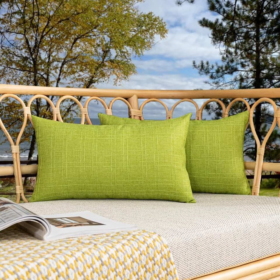 Kevin Textile Outdoor Waterproof 14”x24” Lumbar Pillow Covers 2 Pack, Green