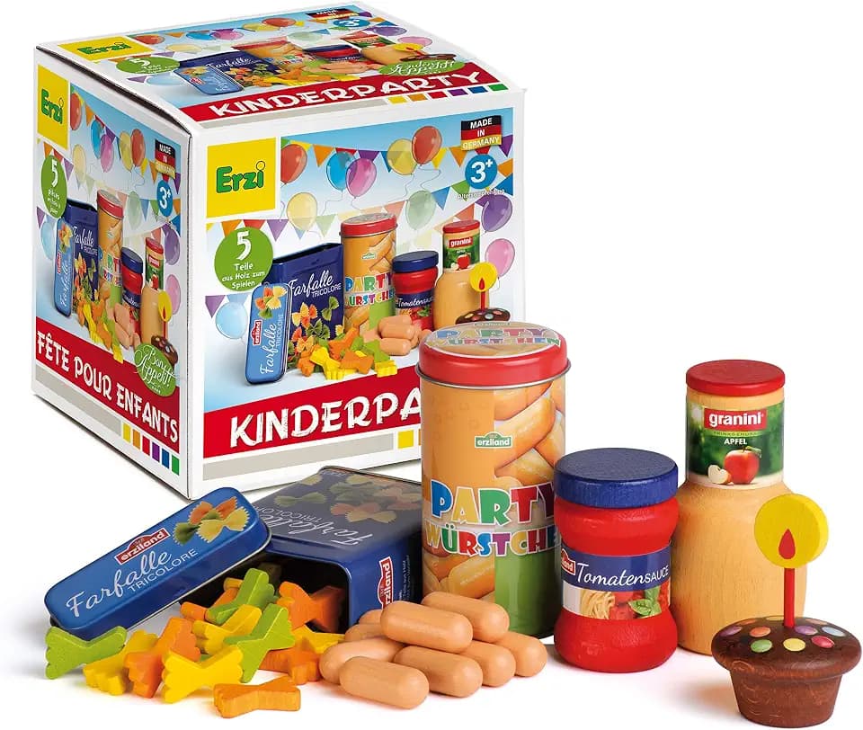 Erzi 28218 Sortierung Kinderparty aus Holz, Kaufladenspielzeug für Kinder