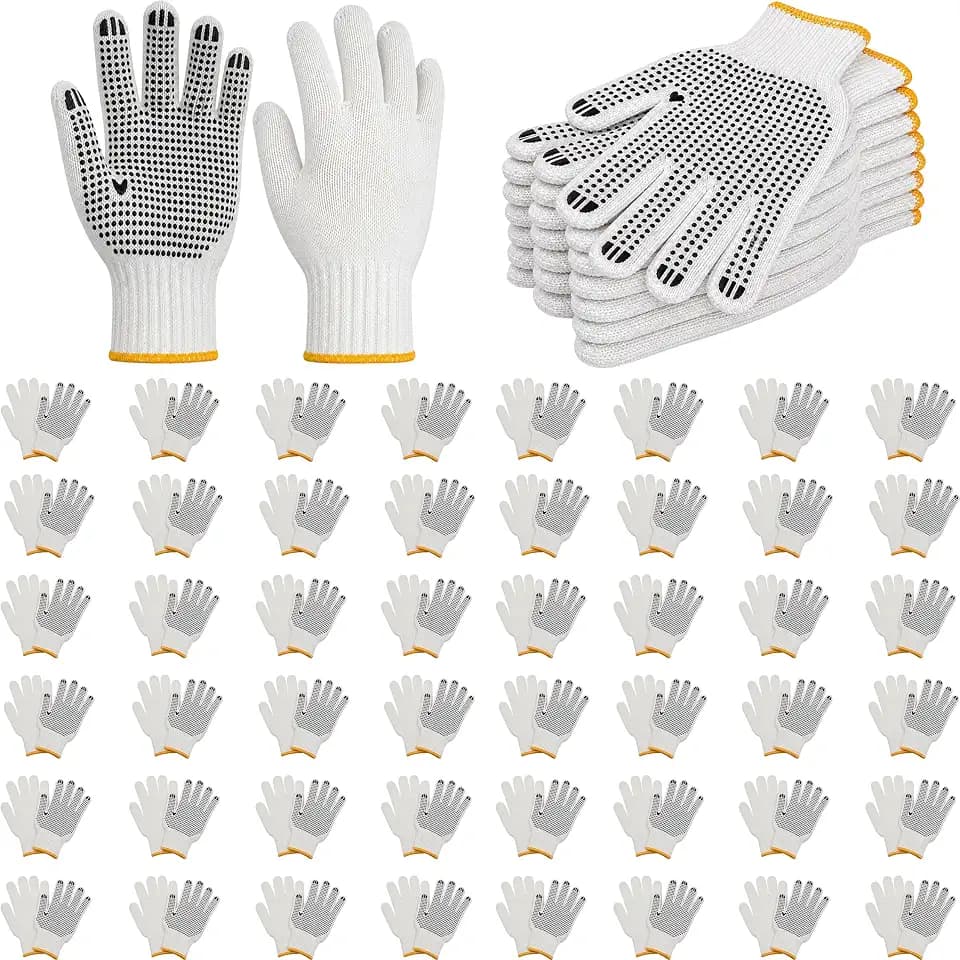 Winterlace 48 Pairs PVC Dotted Knit Work Gloves for Men Women, Comfortable Non Slip Cotton Gloves for General Purpose, One Size Bulk (48 Pairs White w/PVC Dots)