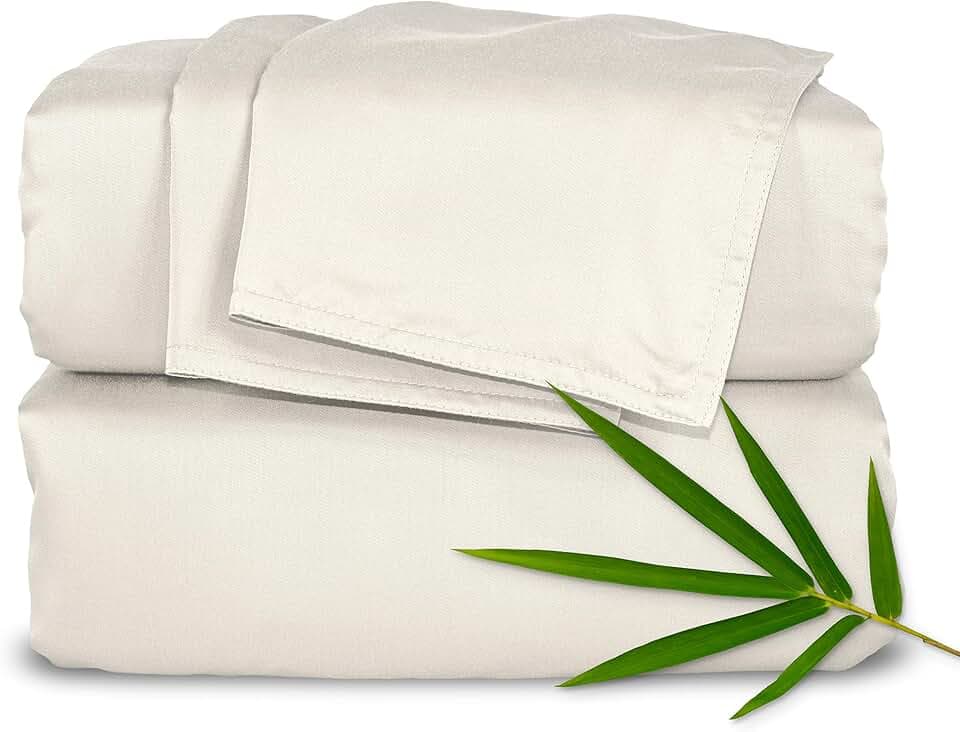 Pure Bamboo King Sheets, Genuine 100% Organic Viscose Derived from Bamboo Bed Sheet Set, Luxuriously Soft & Cooling, Double Stitching, 2 Year Quality Promise (King, Ivory)