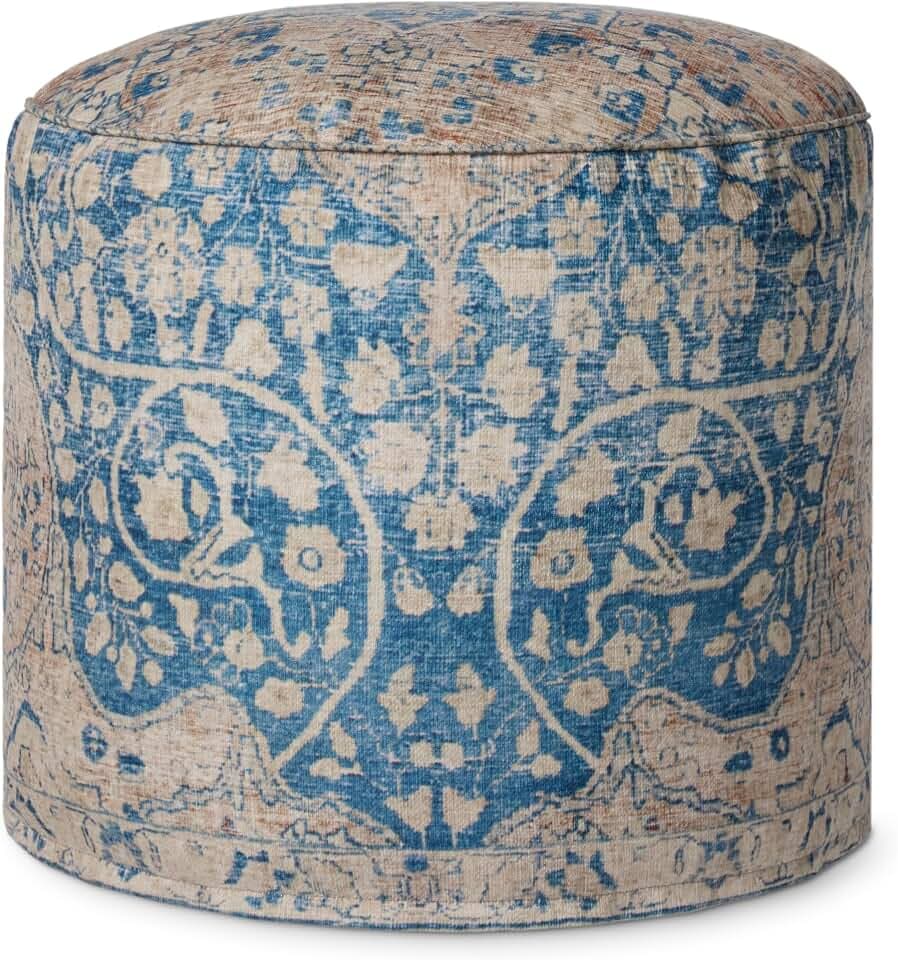 Loloi No Name Blue/Tangerine 18" W x 18" D x 20" H Pouf