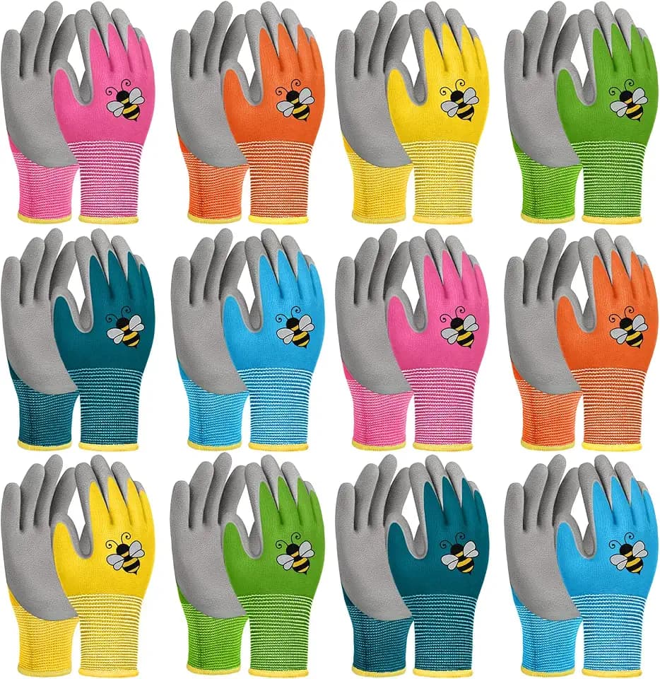 12 Pairs Kids Gardening Work Gloves (Small (Age 3-5))