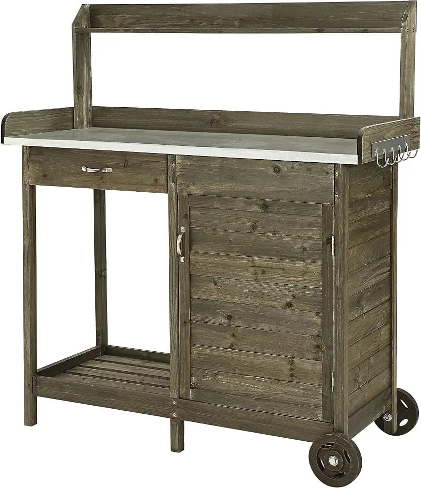 Dehner Holzpflanztisch Hamilton, ca. 125 x 112 x 46 cm, aus FSC® - zertifiziertem Tannenholz, braun