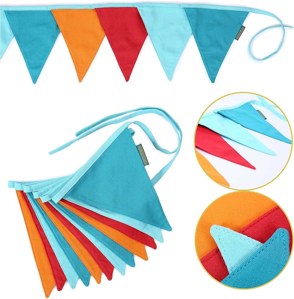 Papierdrachen - Wimpelkette als Kinderzimmer Deko | 3m Wimpel je 16x18cm 12Stück | Mint Orange | Fähnchen Girlande Kindergeburtstags-Dekoration Set 3