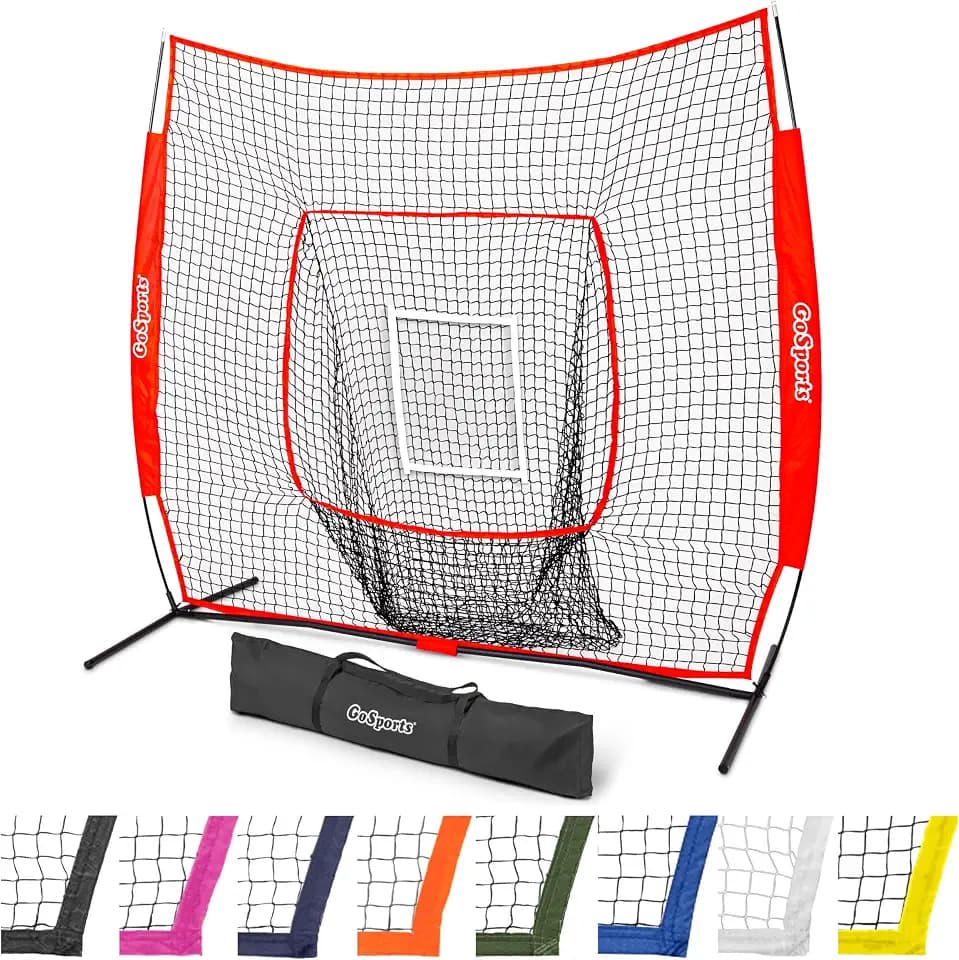 GoSports 7 x 7 ft Baseball & Softball Nets - Available in Team Colors - Batting & Pitching Net with Strike Zone
