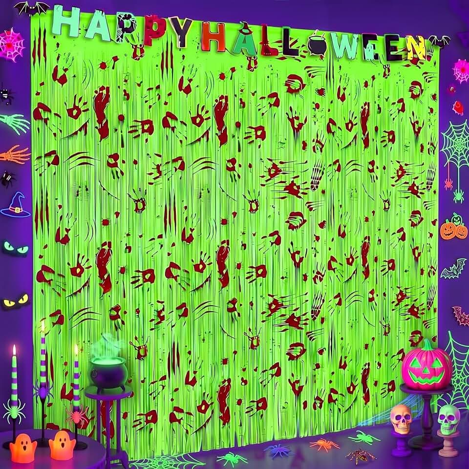 Tudomro 2 Pack 3.3x6.6ft Halloween Bloody Handprint Backdrop Decoration