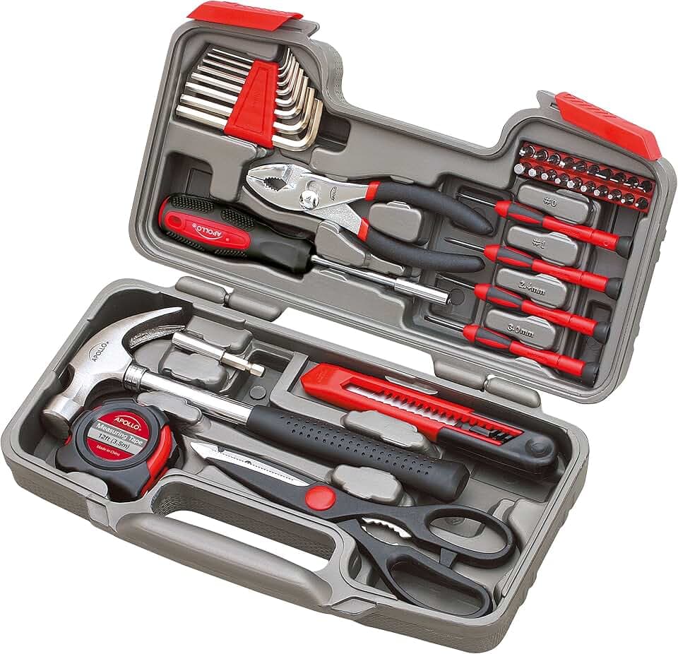 Apollo Tools 39 Piece General Household Tool Set, Red/Black DT9706