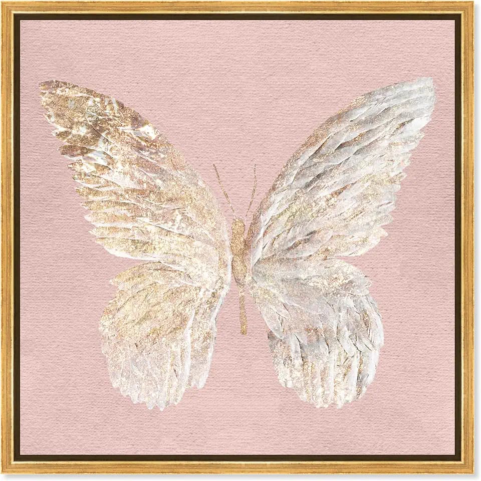 Oliver Gal Golden Butterfly Blush Canvas Print Wall Art for Living Room, Bedroom, and Bathroom, 12" x 12", Gold Floater Frame