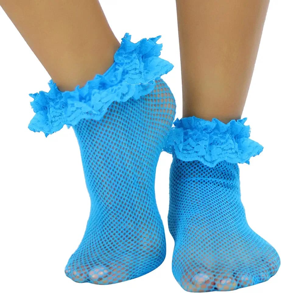 ToBeInStyle Women's Fishnet Ankle Socks With Ruffle Trim