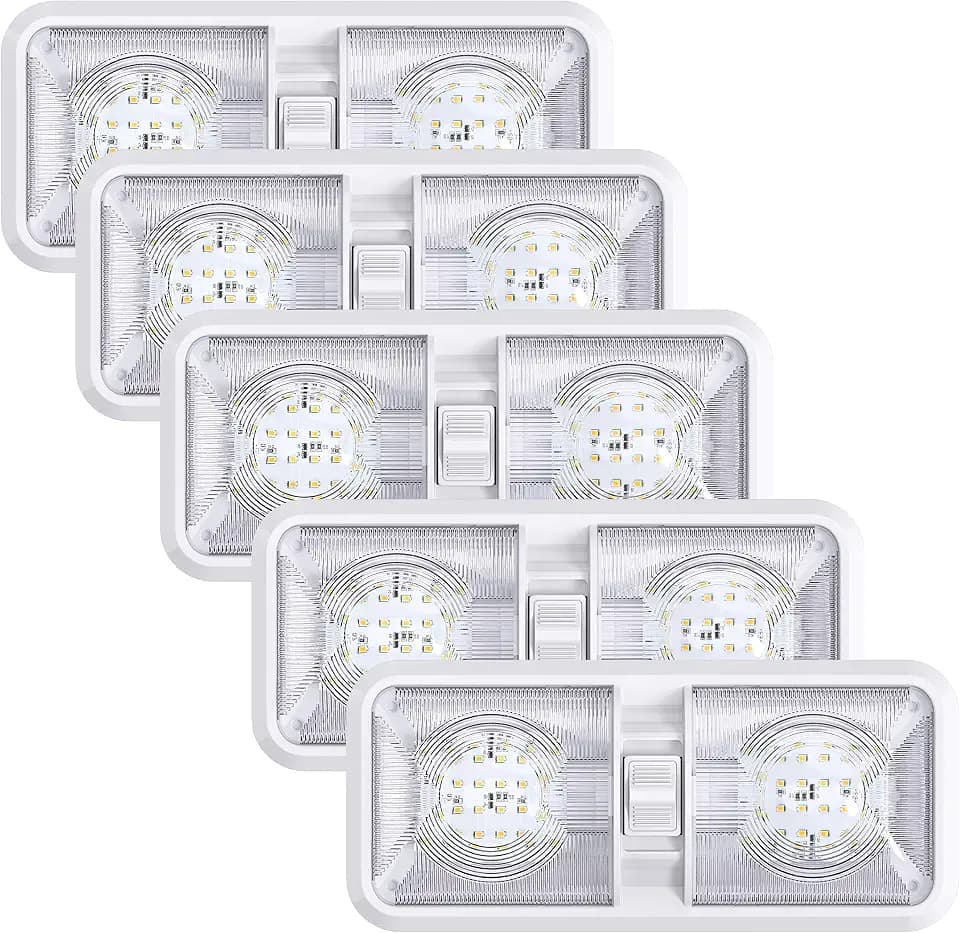 5 Pack RV LED Ceiling Double Dome Light Fixture ON/OFF Switch Interior Lighting for Car/RV/Trailer/Camper/Boat DC 11-18V Natural White 4000-4500K 48X2835SMD (Natural White 4000-4500K, 5)