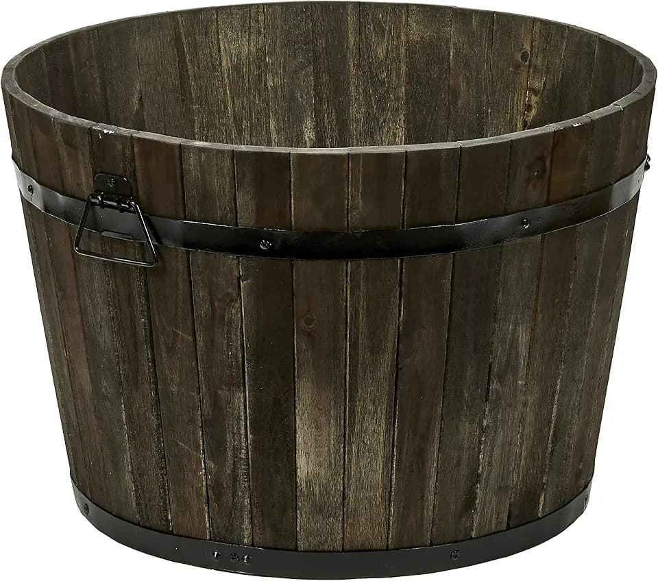 Worth Imports Wood Barrel Planter with Handles Brownl Oil 22" x 22" x 15"