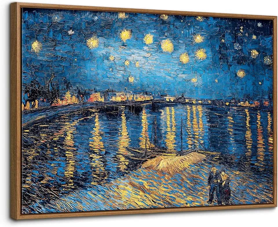 Framed Canvas Wall Art Starry Night Over The Rhone by Van Gogh Oil Painting