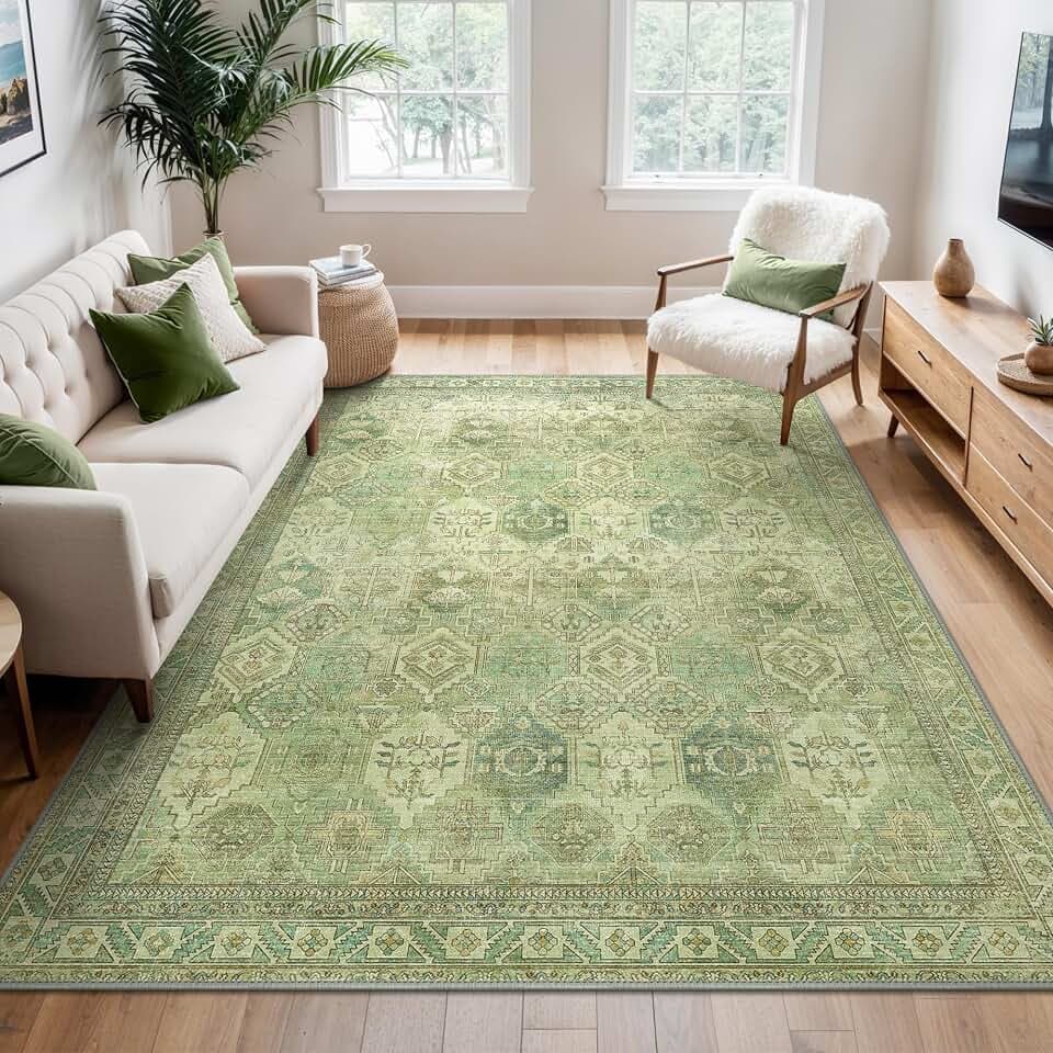 BEIMO Vintage Waschbarer Teppich Wohnzimmer, 150x210cm Grasgrün