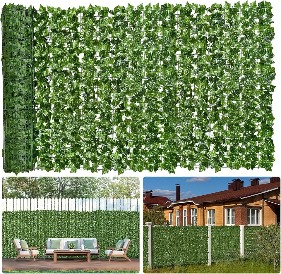 Faux Ivy Privacy Fence Screen 16PCS 20 x 20 Inch Artificial Faux Ivy Hedge Expandable Faux Privacy Fence Decoration for Wall Screen, Outdoor Garden, Wedding Decor,No Cable Tie (160x40 inches)