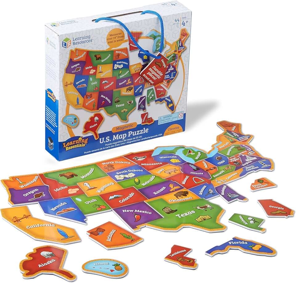 Learning Resources Magnetic U.S. Map Puzzle - Educational Map of the United States of America, Geography Matching Games, Kids Homeschool and Classroom Must Haves, Gifts for Boys and Girls