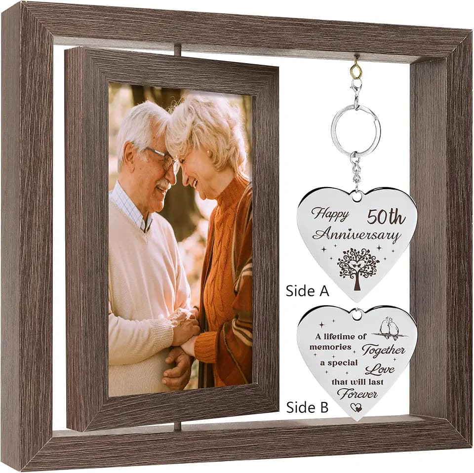 HELORAY 50th Anniversary Wedding Gifts for Couple Happy 50th Gold Anniversary Picture Frame Gift Ideas with Elegant Gift Box 50 Year Unusual Decorations for Parents Husband Wife Friends Her Him