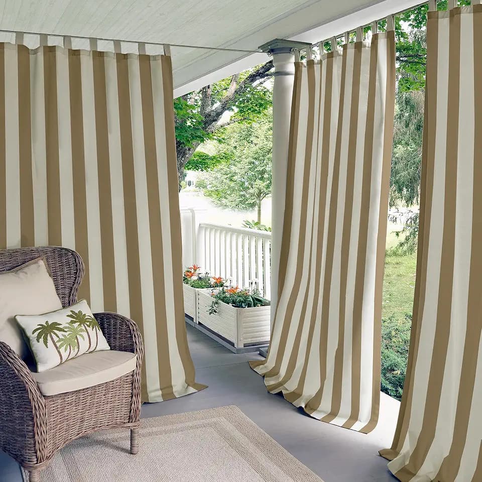 Highland Stripe Indoor/Outdoor Window Curtain, Natural - 50" W x 108" L