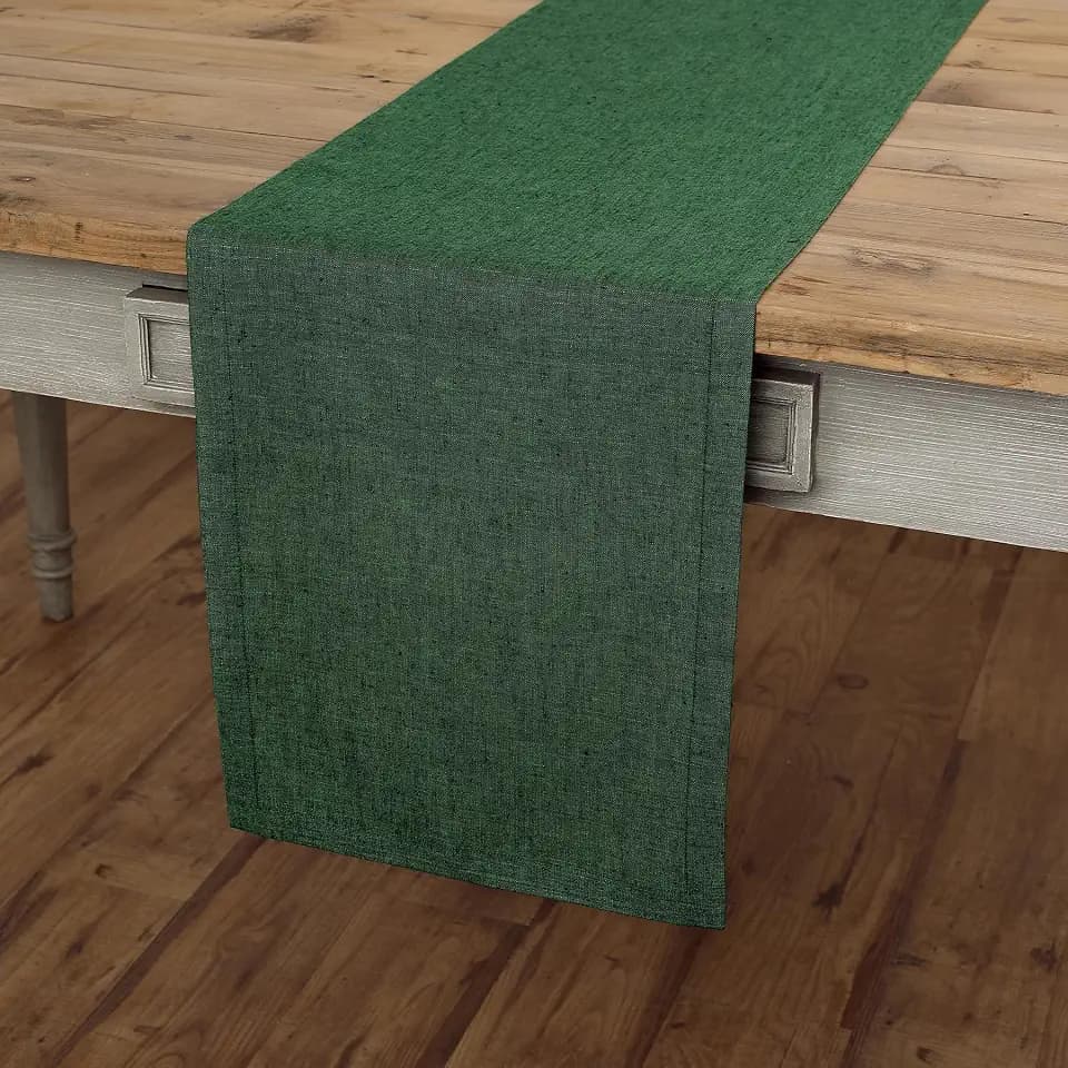 Solino Home 100% Pure Linen Dining Table Runner Green, Athena 14 x 90 in