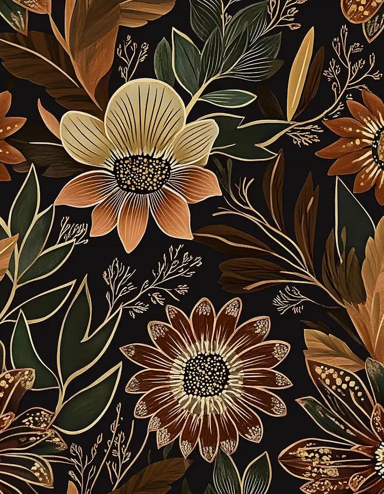 Laatse Boho Dark Black Gold Floral Wallpaper Peel and Stick 17.5"x118"