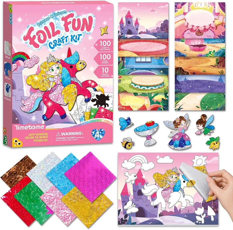 Timetome Foil Art Kit for Kids, No Mess Princess Foil Fun Craft Supplies