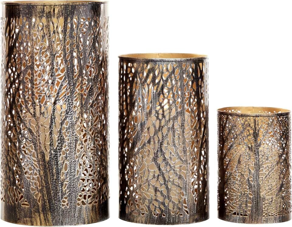 Deco 79 Metal Indoor Outdoor Candle Lantern 12", 9", 5"H, Brushed Bronze
