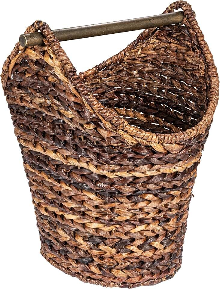 Creative Co-Op Boho Oval Braided Bankuan Bathroom Tissue/Toilet Paper Basket with Wood Handle, Brown