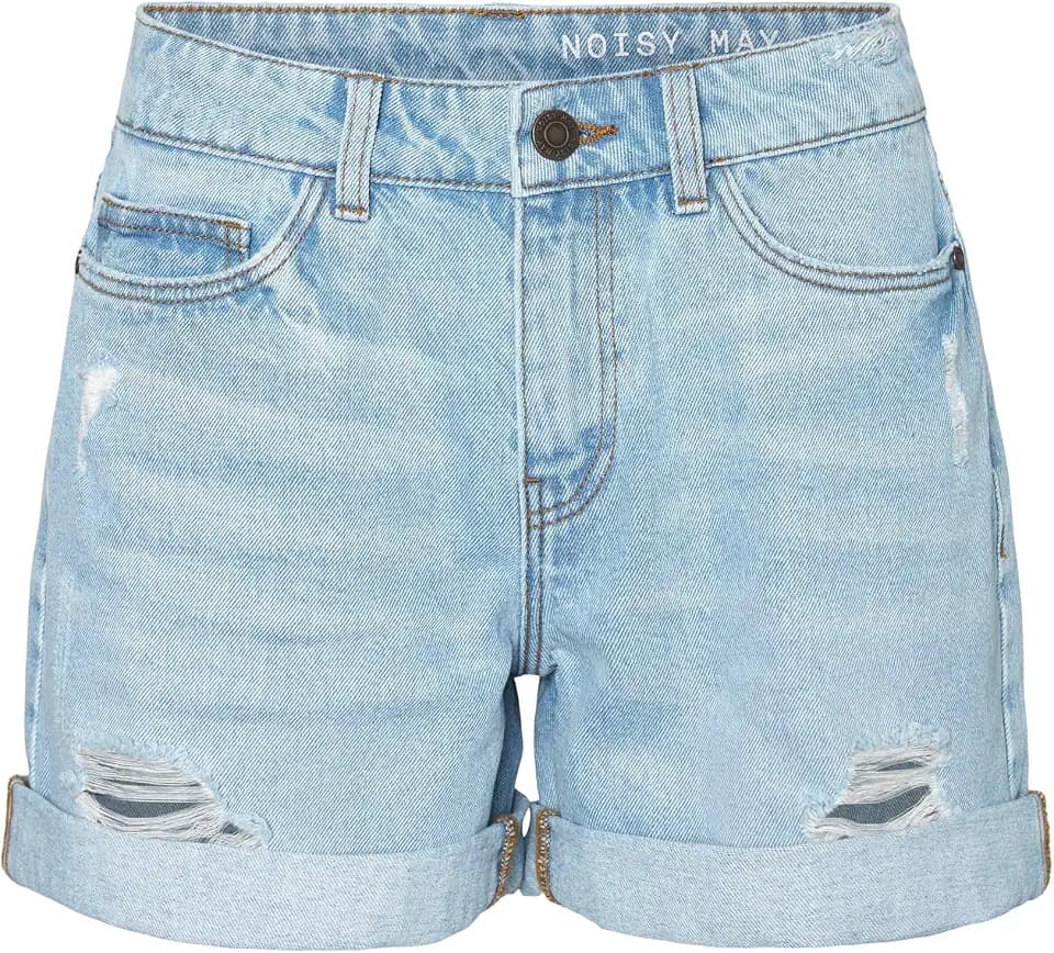 NOISY MAY Damen Jeansshorts mit Rissen und umgeschlagenem Saum